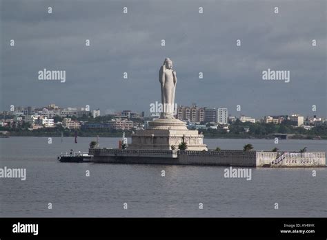 Monolithic Buddha Statue In Hussain Sagar Lake Hyderabad Stock Photo