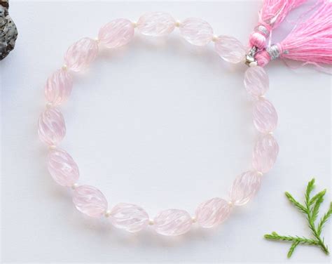 Inches Rose Quartz Spiral Carved Oval Beads Natural Gemstone Center