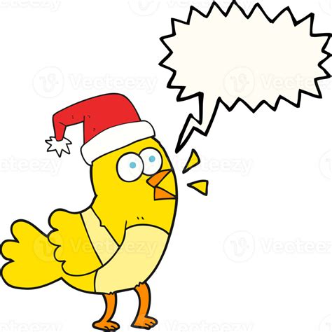 Speech Bubble Cartoon Bird Wearing Christmas Hat 36354414 PNG