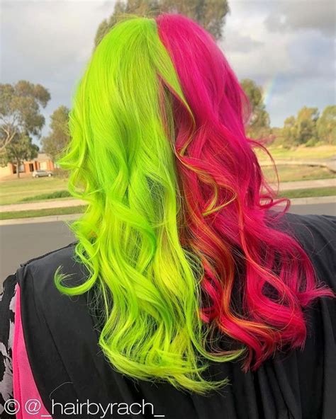 Pink And Green Split Dye Hair Split Dyed Hair Split Hair Dyed Hair