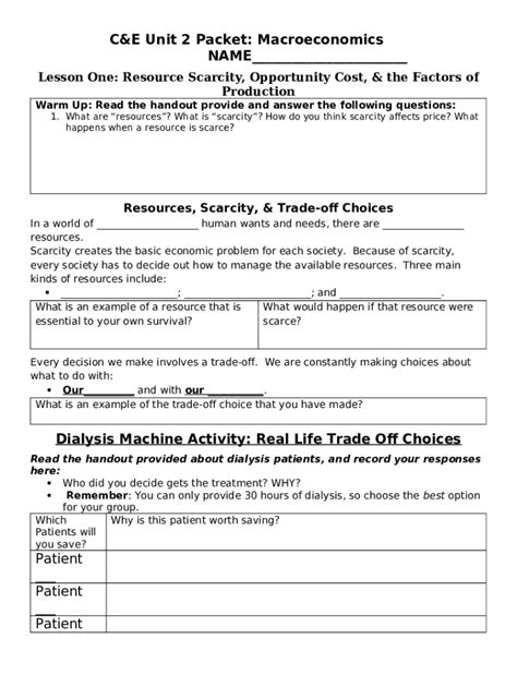 Lesson Summary Scarcity Choice And Opportunity Costs Doc Template