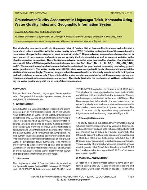 Pdf Groundwater Quality Assessment In Lingusugur Taluk Karnataka