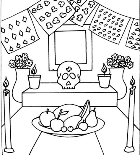 Pinto Dibujos Altar día de muertos para colorear