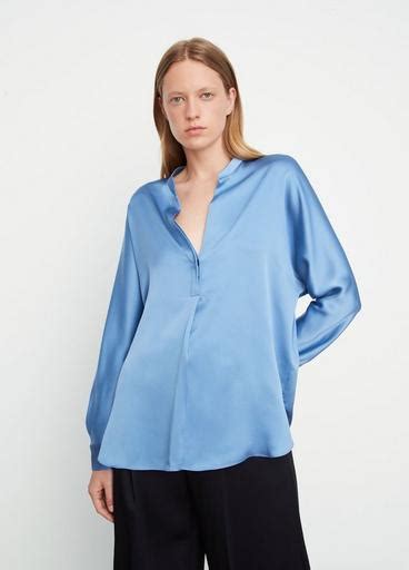 Silk Satin Band Collar Blouse In Long Sleeve Vince