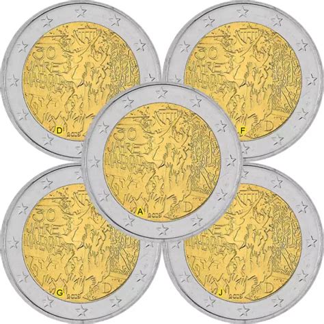 5 X 2 Euro Gedenkmünze Deutschland 2019 bfr Mauerfall A J EUR 18