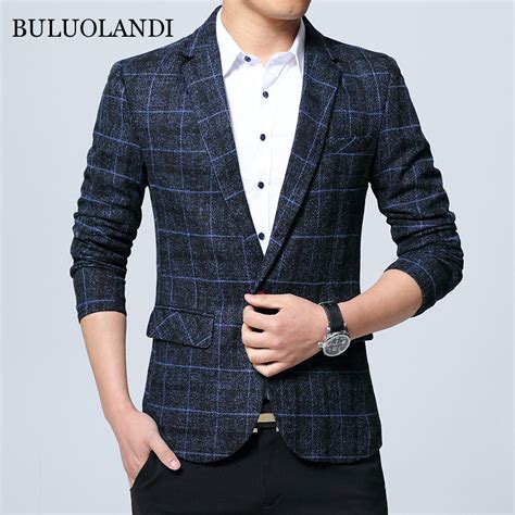 BULUOLANDI New Men Blazers Spring British Plaid Male Slim Business