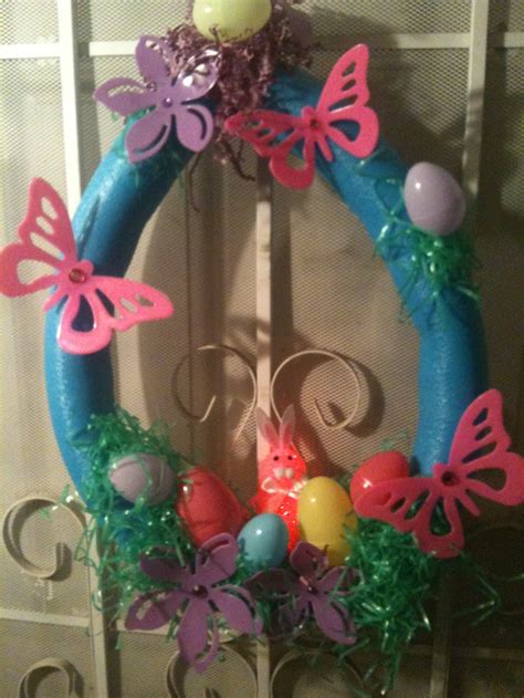 Pool Noodle Wreath Dollar Store Decorations And An Led Bunny I Like