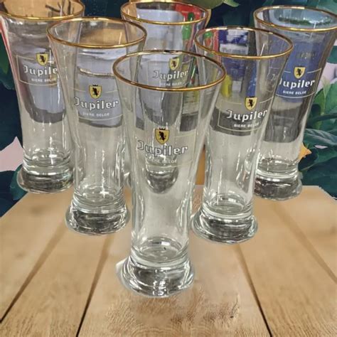 Rare Ancien Lot De Verre Bi Re Belge Jupiler Lisere Dor Eur