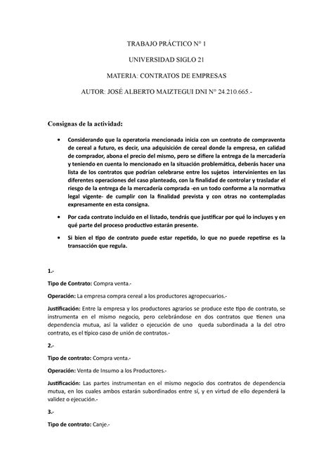 Tp 1 Trabajo Practico 1 Contrato De Empresas Trabajo PrÁctico N° 1