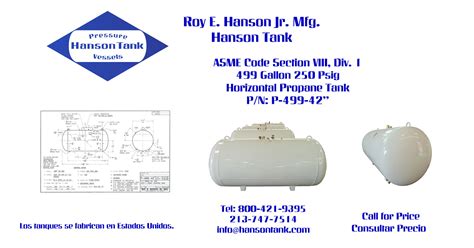 P49942 250 Psig Horizontal Propane Tank Hanson Tank Asme Code