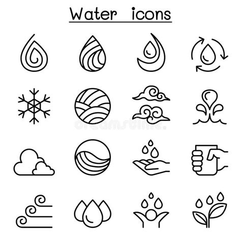 Icono Del Agua Fijado En La L Nea Estilo Fina Ilustraci N Del Vector