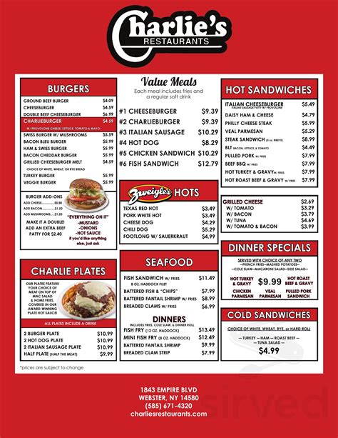 Charlie Riedels Fast Food Menu In Ontario New York Usa