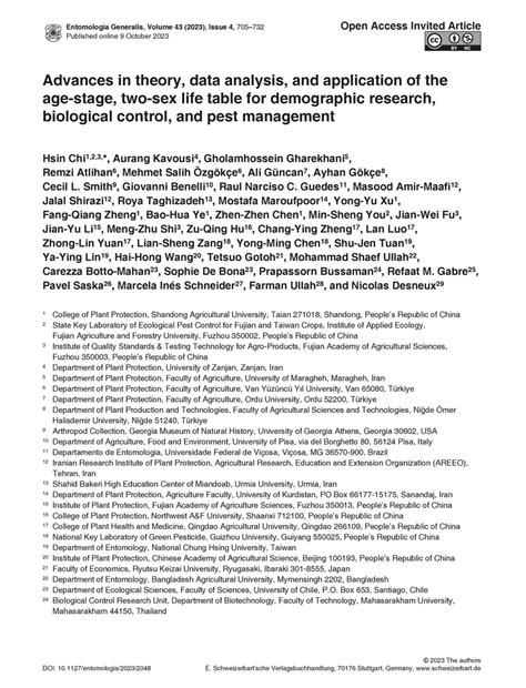 Advances In Theory Data Analysis And Application Of The Age Stage Two Sex Life Table For