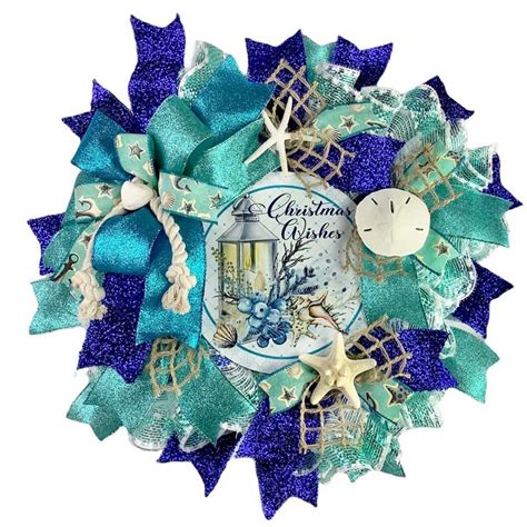 Christmas Wishes Coastal Beach Nautical Christmas Wreath Etsy