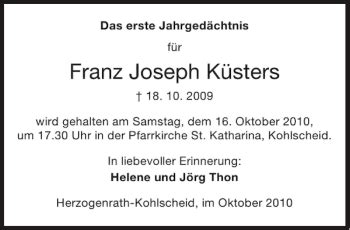 Traueranzeigen Von Franz Joseph K Sters Aachen Gedenkt