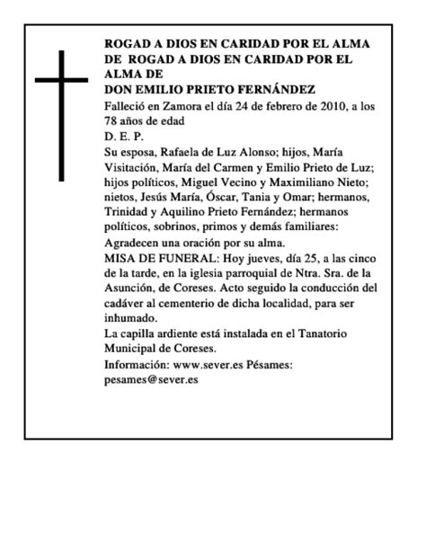 Don Emilio Prieto Fernández Esquela Necrológica El Norte de Castilla