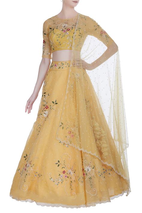 Buy Organza Floral Thread Embroidered Lehenga Set By Anushree Reddy At