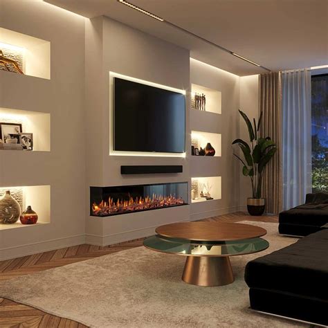 Modern Living Room With Fireplace And Large Screen Tv