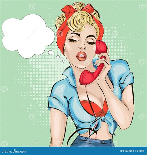 Pin Up Woman Answers The Phone Vector Pop Art Comics Retro Style