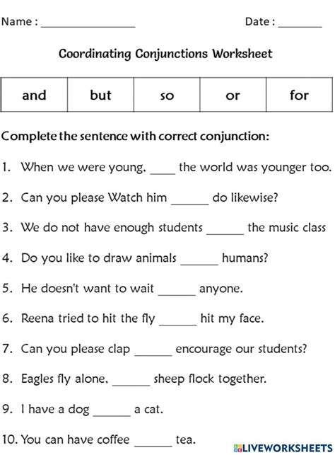 Conjunction Grade 4 Worksheet Conjunctions Worksheet Conjunctions