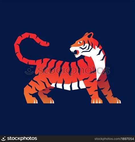 Tiger roaring side view red orange gradient graphic style vector ...