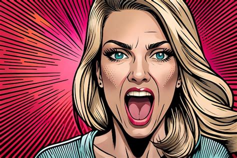 Premium Ai Image Screaming Surprised Pop Art Blond Woman Comic Book