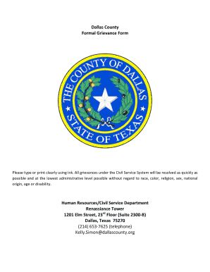 Fillable Online Dallascounty Formal Grievance Form Approved