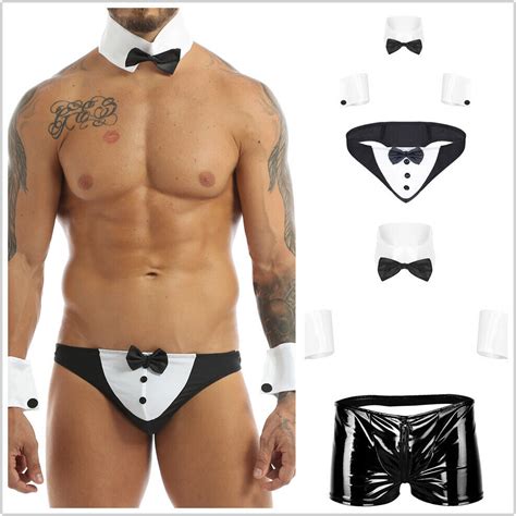 Men Lingerie Waiter Tuxedo Cosplay Costume Briefs Underwear Bow Tie Collar Cuffs Ebay