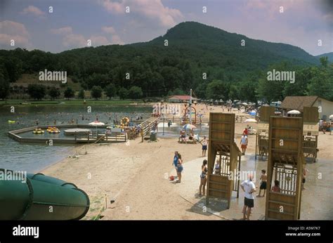 A view of Lake Lure water park near Asheville with mountains in the ...