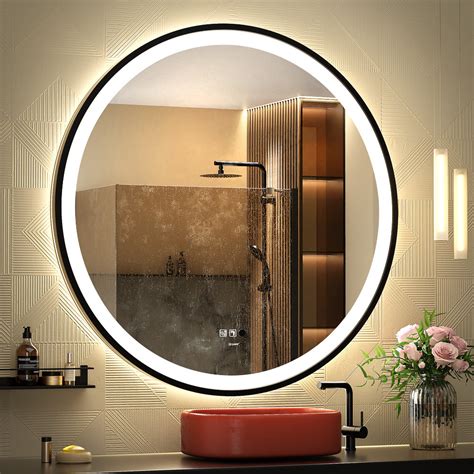 Ivy Bronx Balig Round Black Illuminated Dimmable Led Anti Fog Mirror