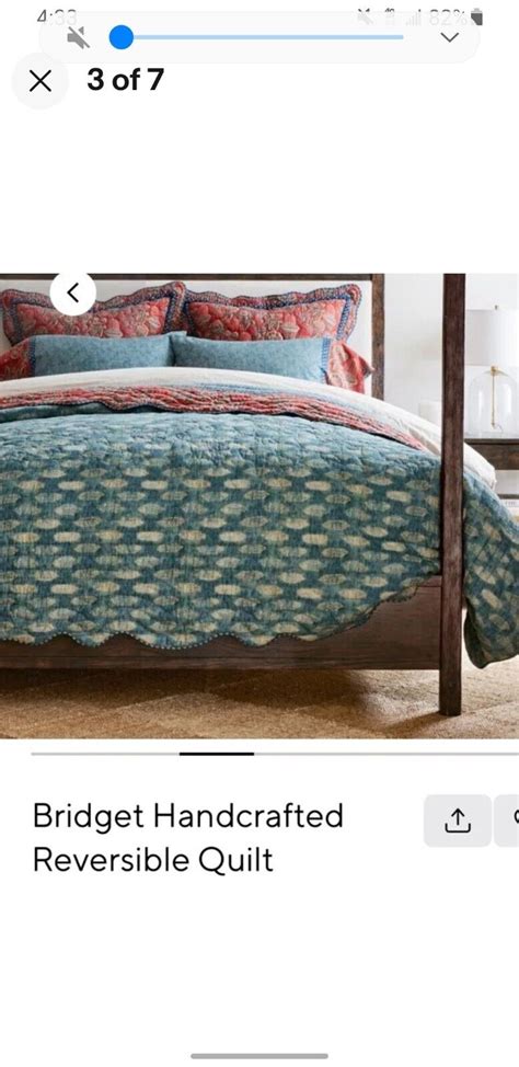 Pottery Barn Bridget Hand Crafted Reversible King Quilt And 2 Sta Shams Blue Red Ebay