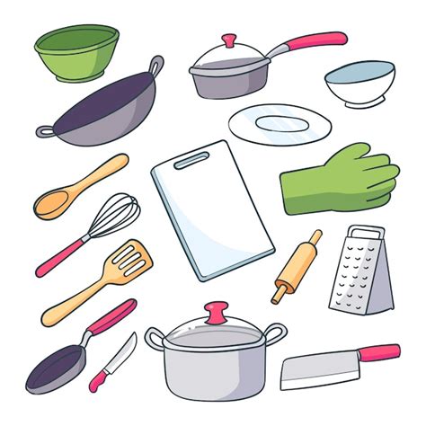 Colección de utensilios de cocina dibujados a mano Vector Premium