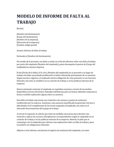 Modelo De Informe De Falta Al Trabajo