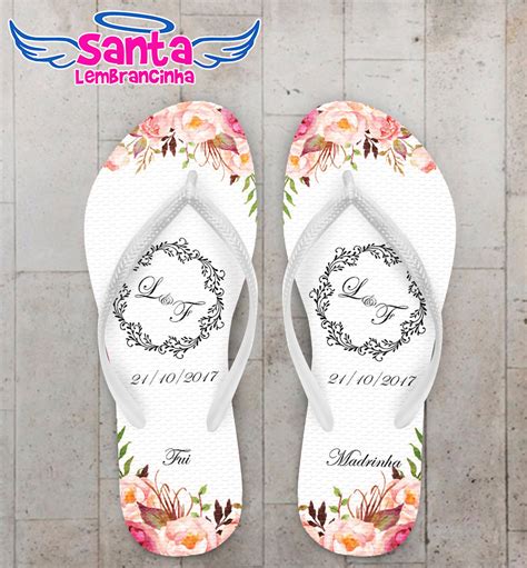 Chinelo Personalizado Casamento Monograma Floral COD 6743