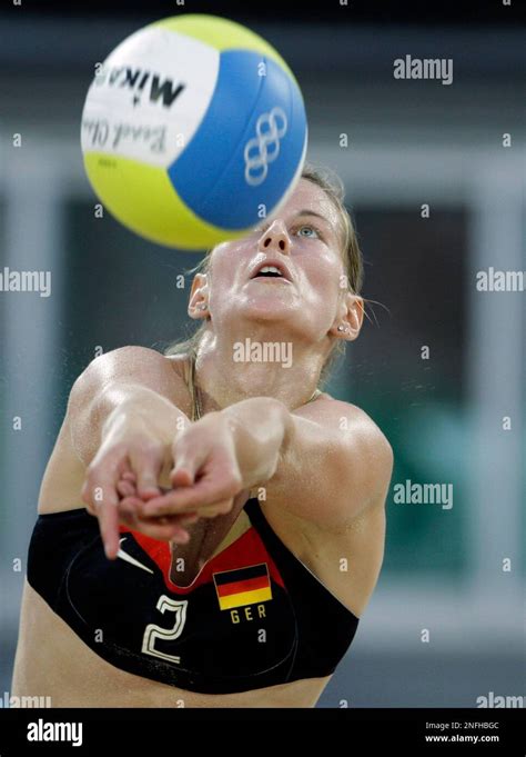 Sara Goller From Germany Hits The Ball During Her Match Against Austria In The Beach Volleyball