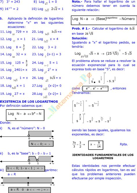 Logaritmos Ejercicios Resueltos De Álgebra Preuniversitaria En Pdf