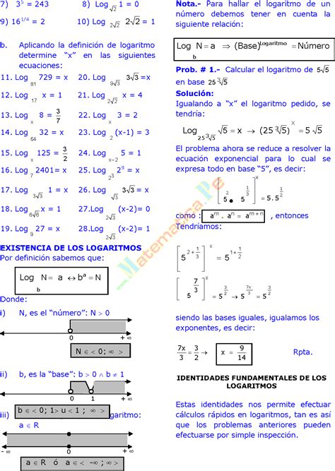 LOGARITMOS EJERCICIOS RESUELTOS DE ÁLGEBRA PREUNIVERSITARIA EN PDF