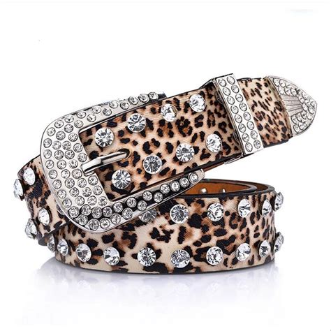 Cheetah Leopard Print Belt Studded Rhinestone Designer Belt For Women