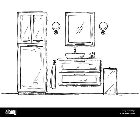 Sketch The Bathroom Bathroom Furniture And Washbasin Vector Stock