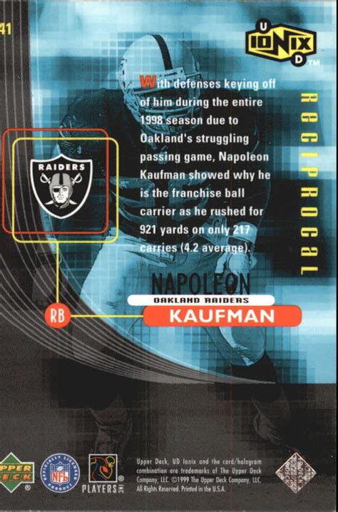 Ud Ionix Reciprocal Chargers Football Card R Napoleon Kaufman