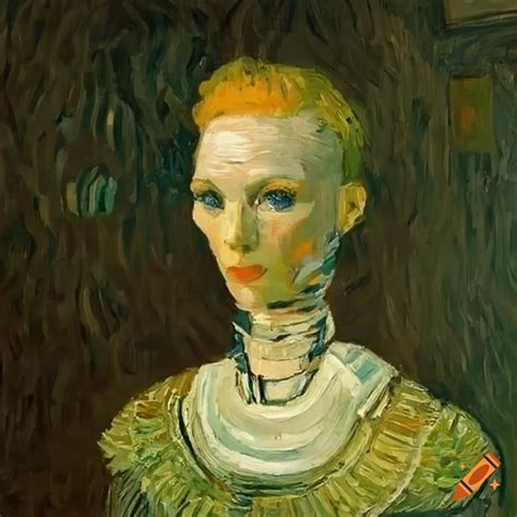 Vincent Van Gogh Style Painting Of An Ai Robotic Woman Painting Itself