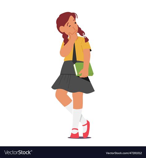 Pensive Student Child Character School Girl Vector Image