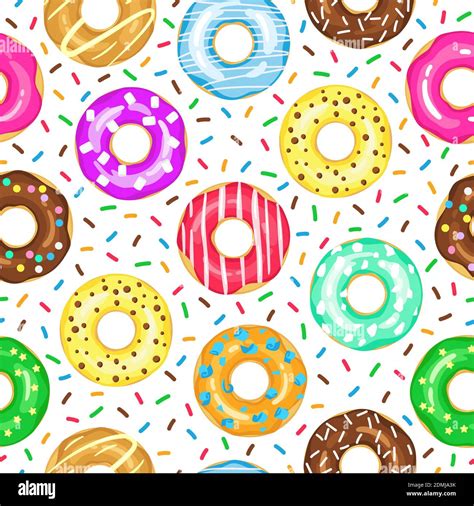 Cartoon Donuts Pattern Seamless Glazed And Sprinkled Donuts Backdrop