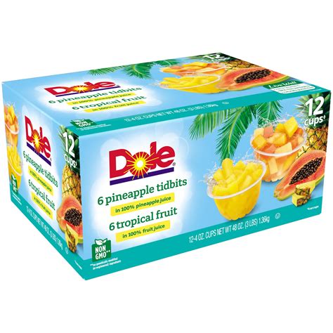 Dole Fruit Bowls Variety Pack Tropical Fruit And Pineapple Tidbits In