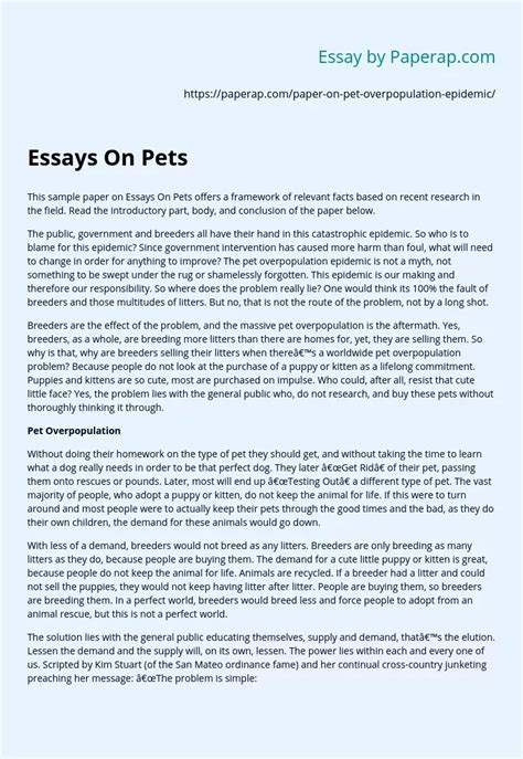 Essays On Pets Framework And Research Free Essay Example