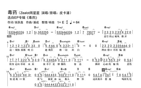 毒药吉他谱zealot周星星级数和弦谱吉他帮