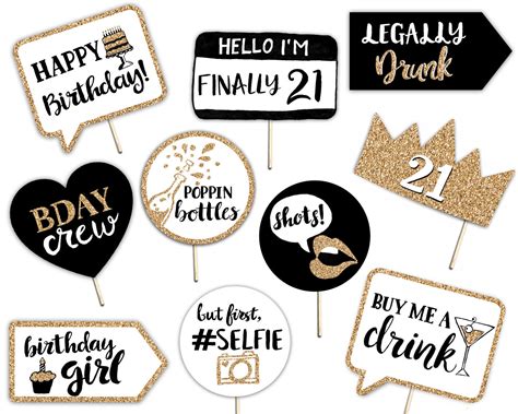 21st Birthday Printable Photo Booth Props Gold Black And Etsy Australia