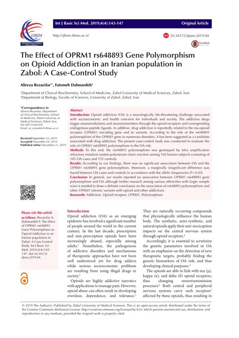 Pdf The Effect Of Oprm Rs Gene Polymorphism On Opioid