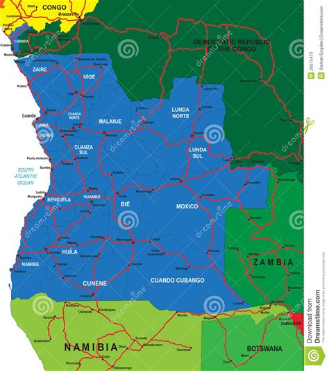 Political Map Of Angola Stock Vector Illustration Of Zaire