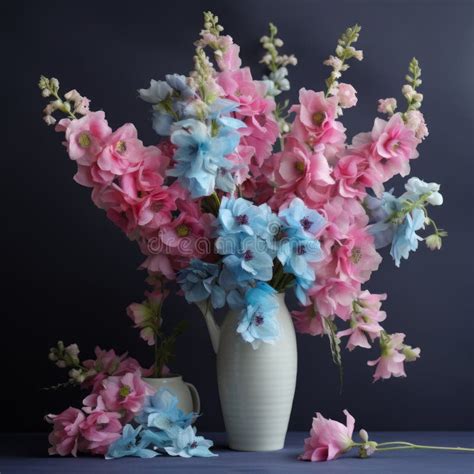 Delphinium Arrangement Teal And Pink 3d Floral Vase Stock Illustration